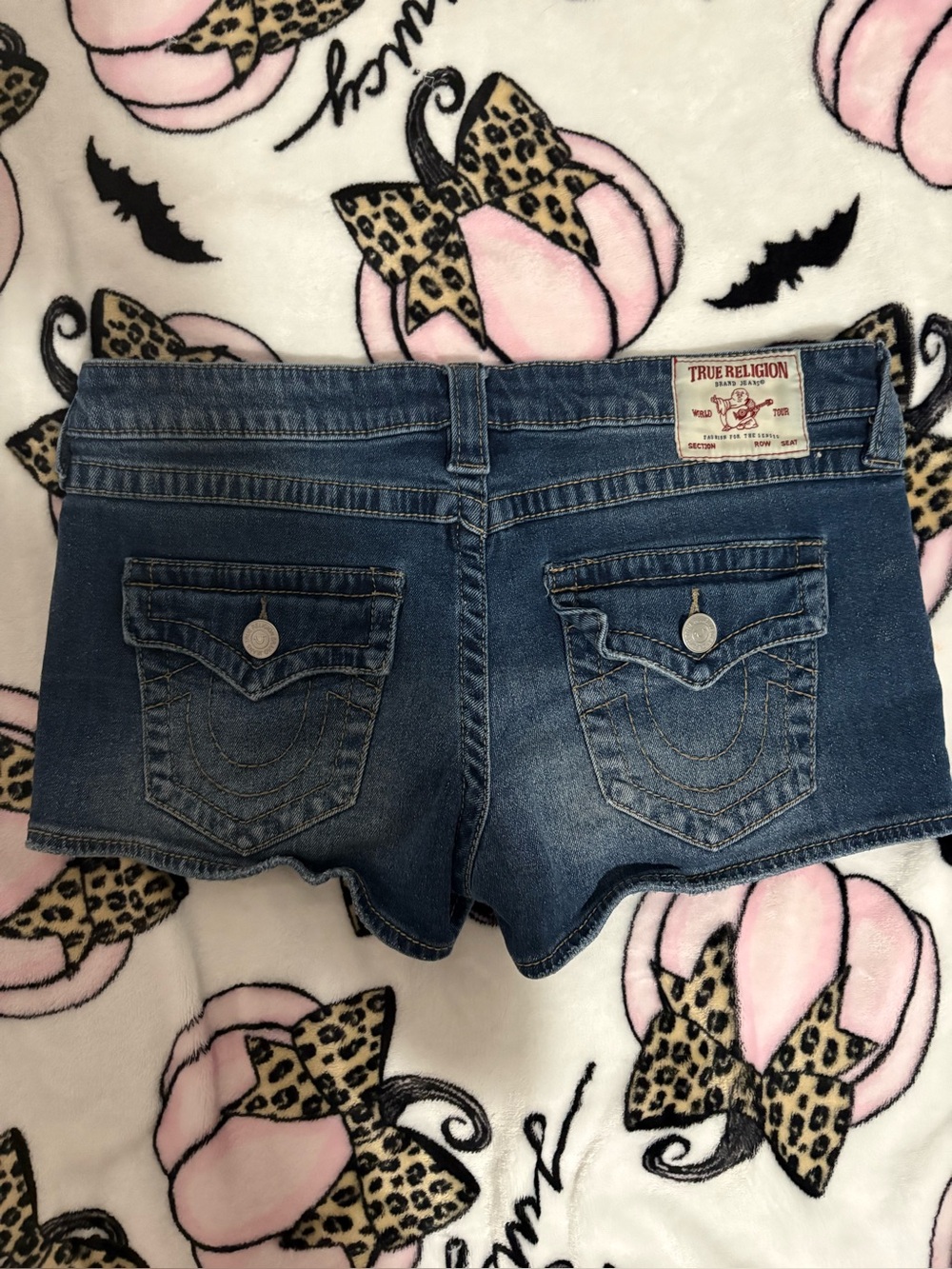 True Religion Women’s  Joey Y2K inspired Low Rise Crystal Flap shorts